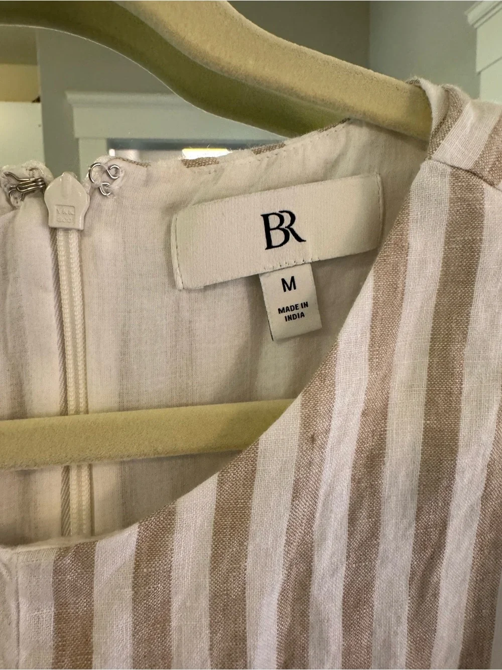 Banana Republic Beige and White Striped Linen Romper